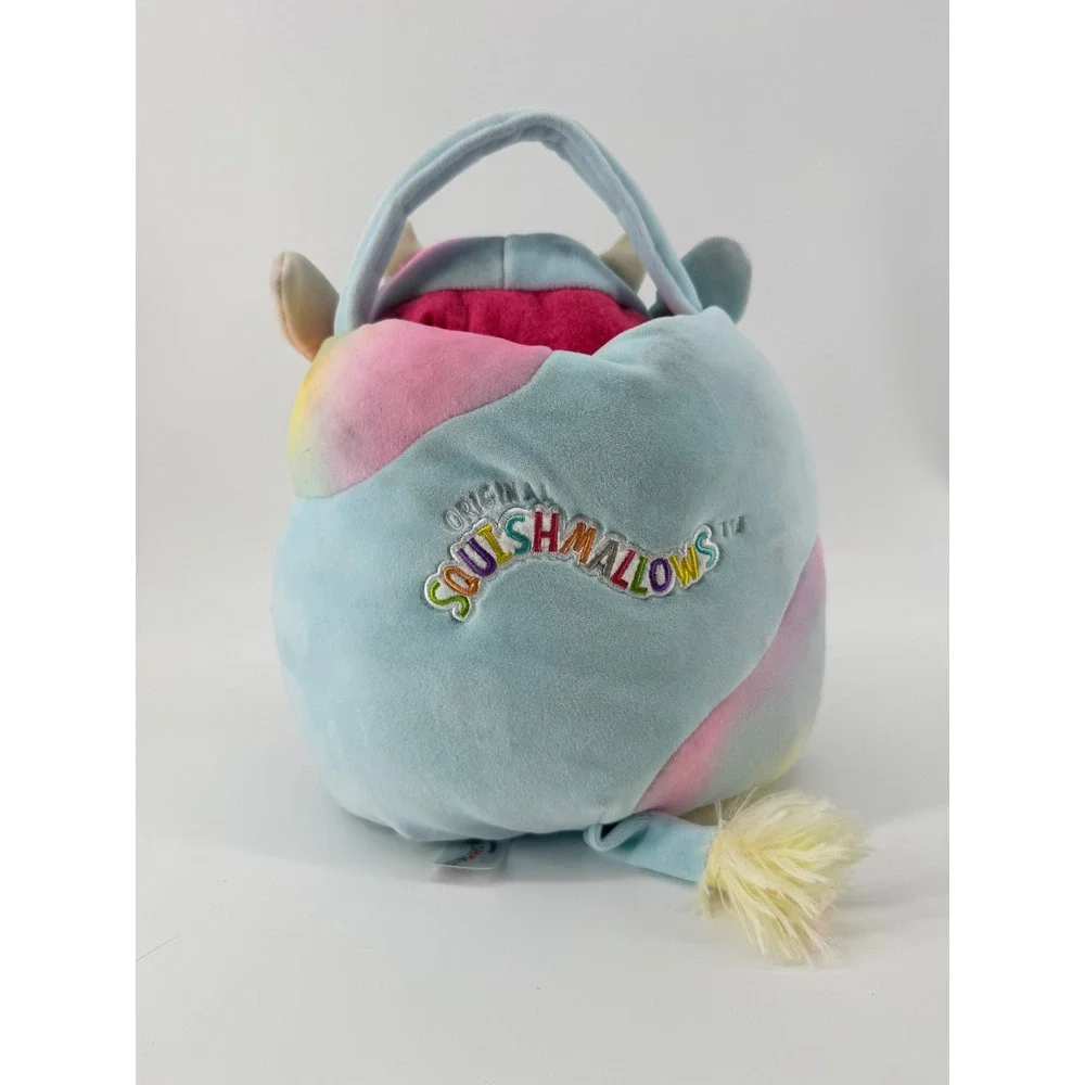 Squishmallows Caedia the Blue Cow Easter Basket Plush Pail Tie Dye Heart Waffle